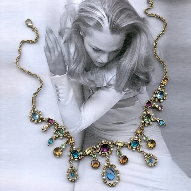 1 قطعة جميلة دمعة خمر البوهيمي فو الأحجار الكريمة معدن متعدد الألوان قلادة قلادة 45 + 5 سنتيمتر