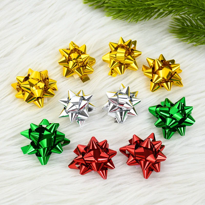 

100pcs Christmas Small Star Bows Multicolors Christmas Ribbon Bows DIY Present Wrapping Supplies Birthday Wedding New Year Decor