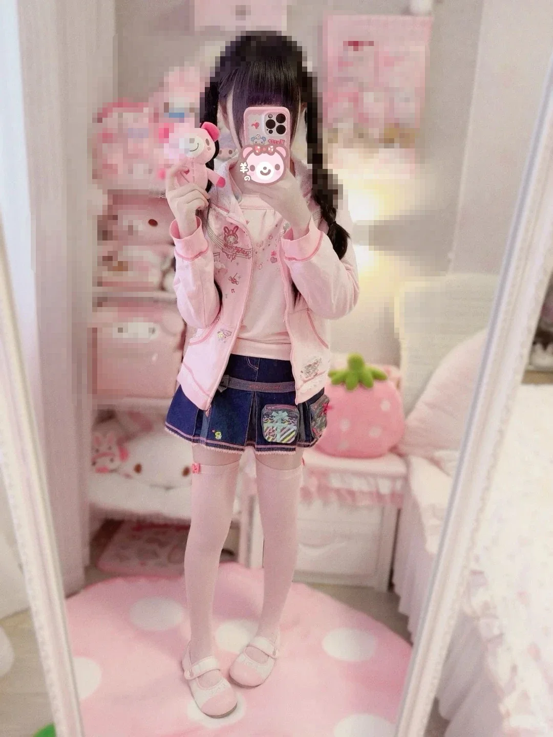 Japanese Kawaii Hoodie Long Sleeve Women Casual Pink Cartoon Print Lolita Sweatshirt Subculture Harajuku Sweet Women Clothing