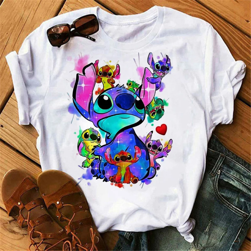 Harajuku Shirt Disney Lilo Stitch Cartoon T Shirt Stitch Cute Manga T-shirt Y2k Graphic Tshirt Top Tee Clothes