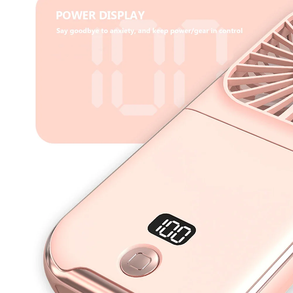 미니 휴대용 접이식 선풍기 디지털 디스플레이, 학생 소형 선풍기 휴대폰 브래킷, USB 충전, 여행