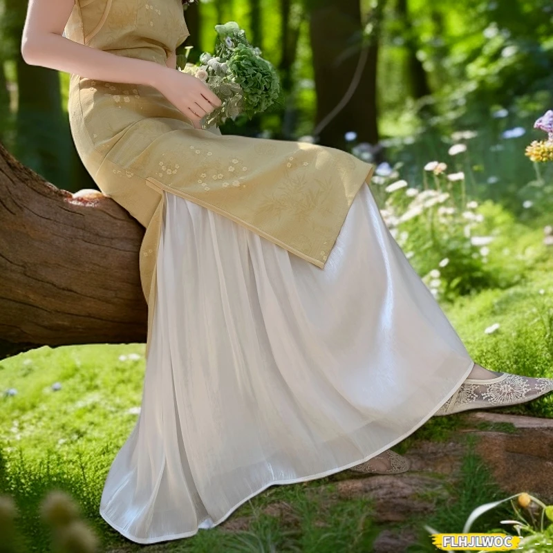 

Christmas New Year Matching Cheongsam Qipao Skirts Retro Vintage Woman Cute Girls Sweet Romantic High Waist A Line Long Skirts