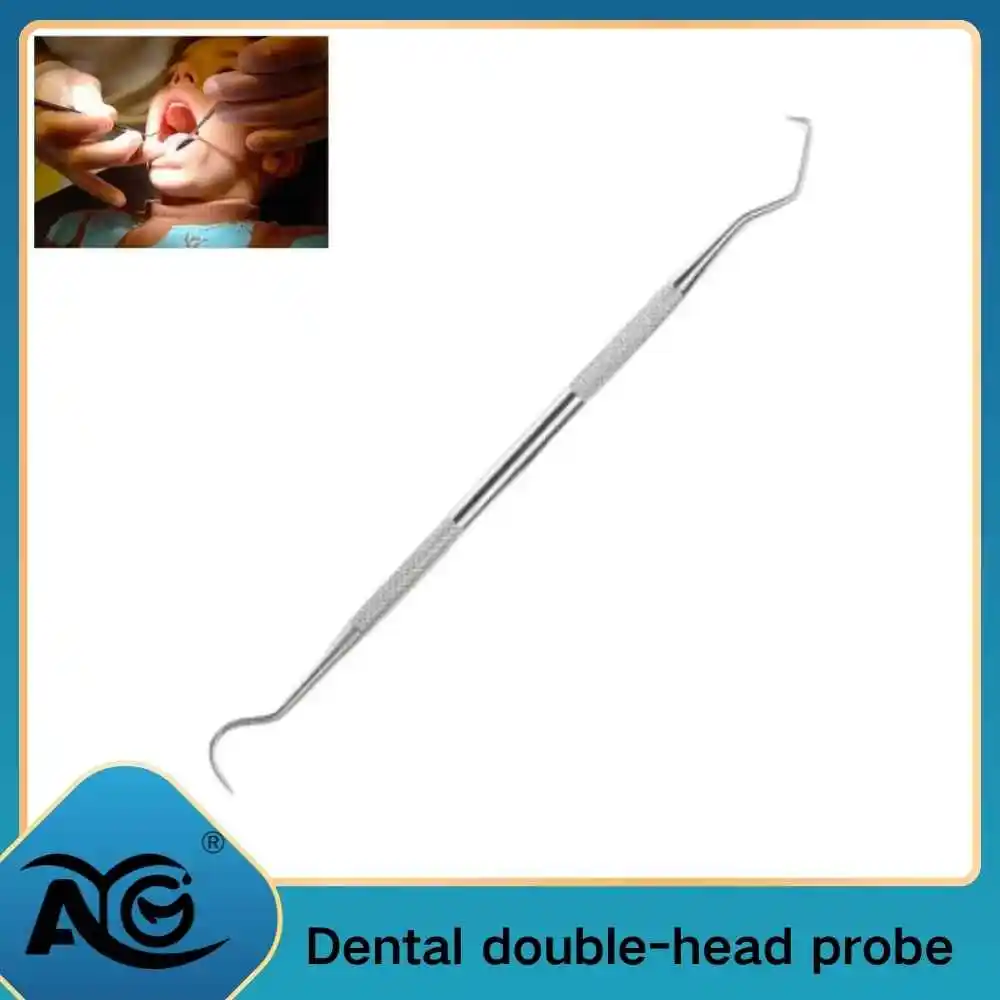 

1 шт. Стоматологический зонд-эксплорер AG с двойным крючком, инструмент для чистки зубов из нержавеющей стали, зонд-эксплорер с крючком для гигиены полости рта
