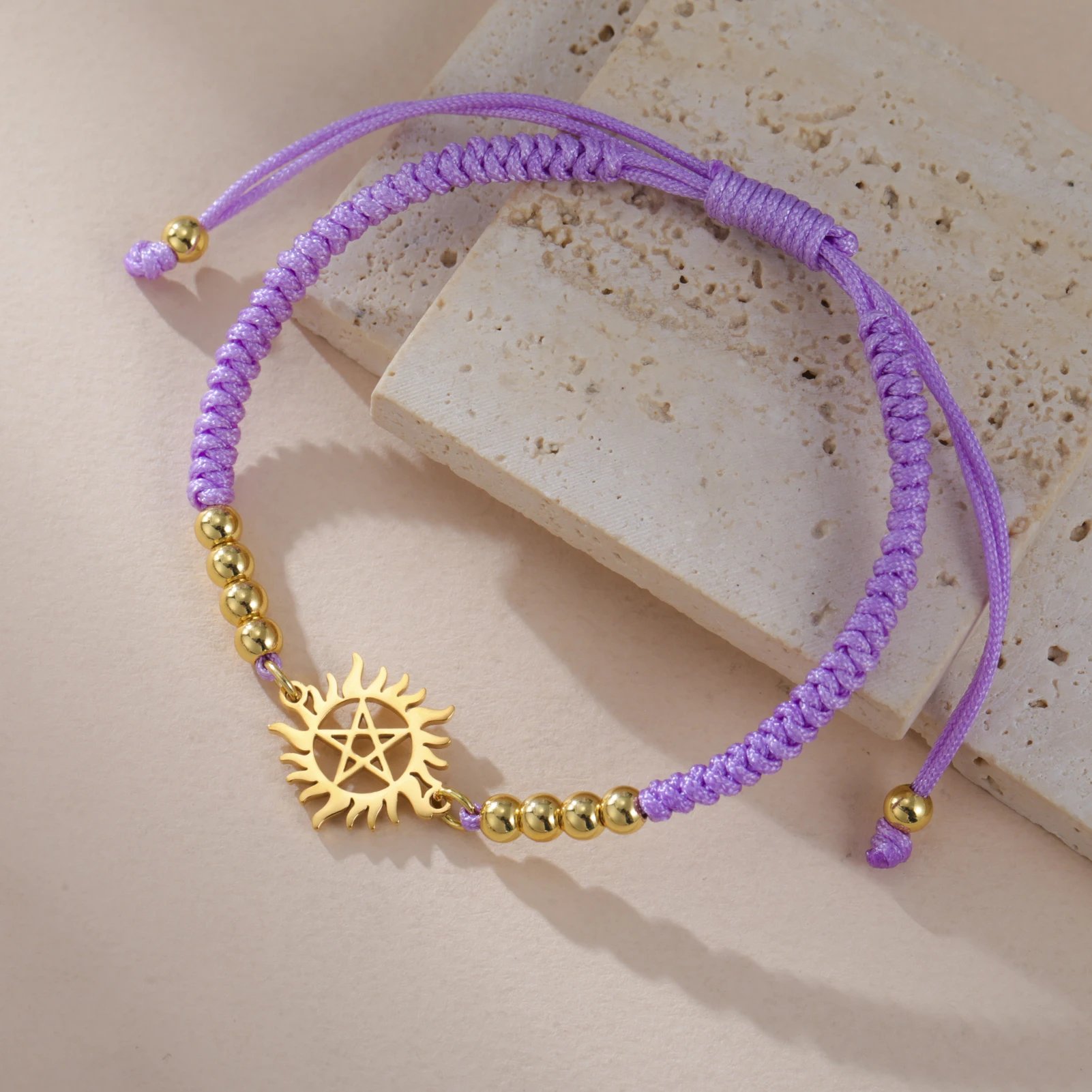 LIKGREAT السحر الخماسي سوار الشمس الخماسي أساور المنسوجة سلسلة قابل للتعديل الفولاذ المقاوم للصدأ الويكا باقان ستار مجوهرات