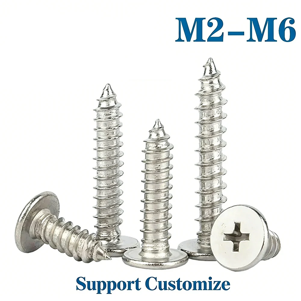

M2 M2.6-M5 M6 CM Cross Phillips Super Ultra Thin Flat Wafer Head Self-tapping Wood Screw 304 Stainless Steel Support Customize