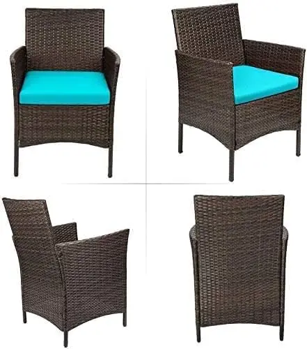 Set furnitur teras 3 buah, kursi anyaman rotan PE dengan meja luar ruangan taman Set furnitur