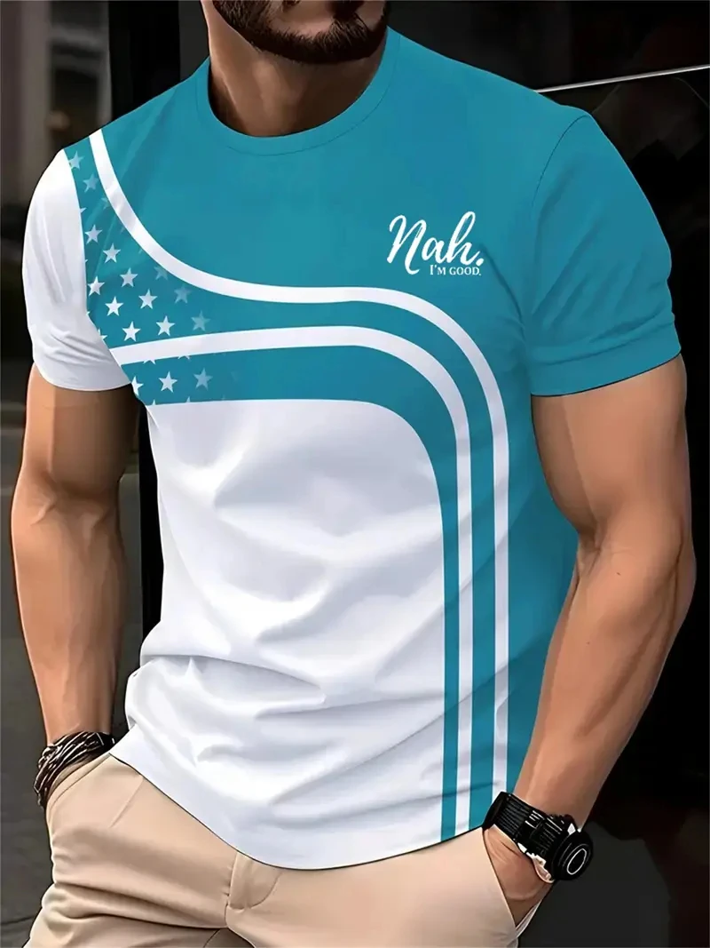 

Fashion Stripe Pattern Men's Short Sleeved T-Shirt Outdoor Urban Street Casual Round Neck Tees Loose Breathable Comfortable Tops