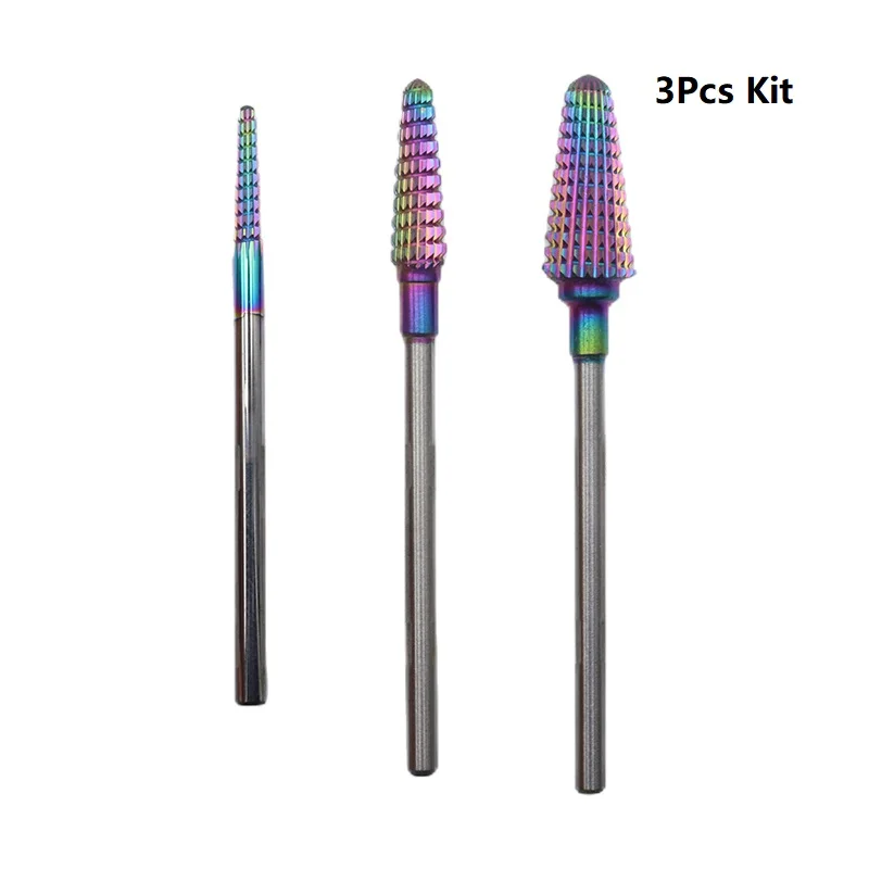 

3pcs Kit Hot! Rainbow Pro Whole Carbide Nail Drill Bits Nail Art Electric Drill Machine Files Nail Art Tools cut and polish