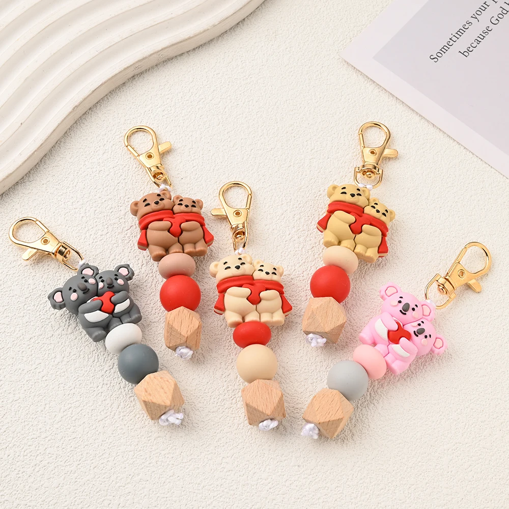 1pc Cartoon Silicone Beads Stroller Hooks Decorative Accessory Keychain With Lobster Buckle Gift