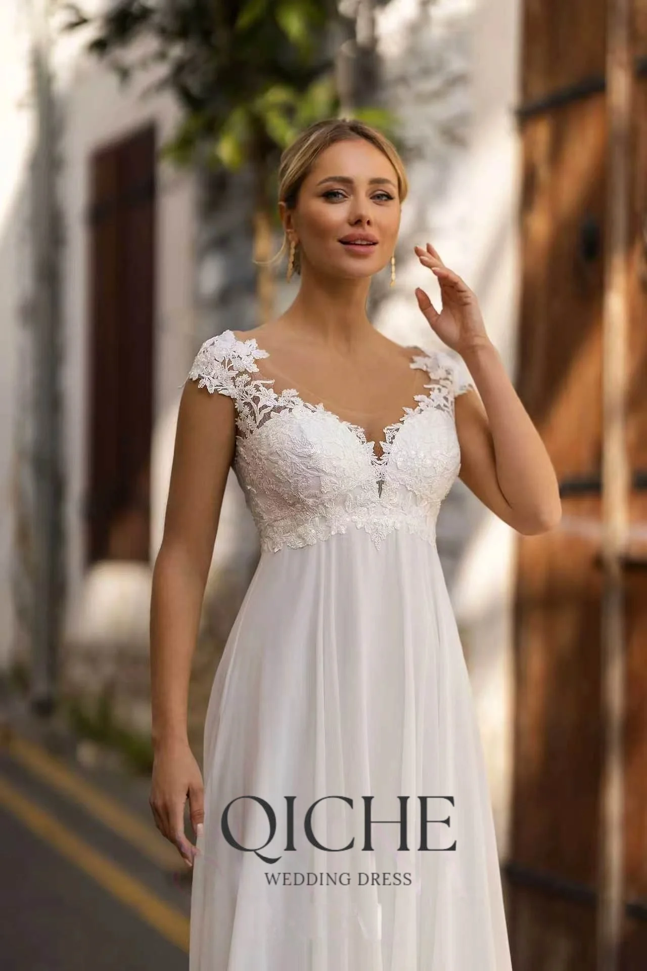 QICHE Lace V-Neck A-Line Train Elegant Pregnant Wedding Dress Open Back Off Shoulder Women 2026 Gown Customized Vestido De Novia