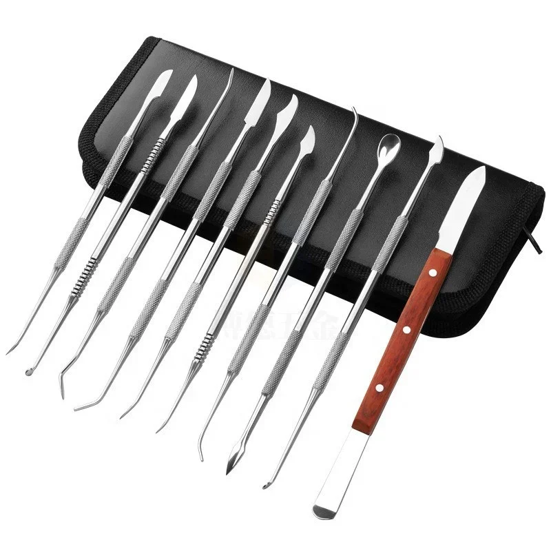 

10 шт., набор инструментов для резьбы по воску из нержавеющей стали, набор для лепки зубного воска с футляром, прецизионные резьбы для металлической глины, керамики, скульптуры