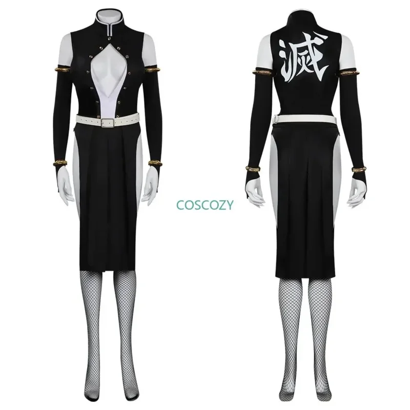 ผู้หญิงรุ่น Uzui Tengen คอสเพลย์เครื่องแต่งกายชุดทีม Carnival ชุดสีดําอะนิเมะสติกเกอร์เสื้อผ้าวิกผมคอสเพลย์เครื่องแต่งกาย