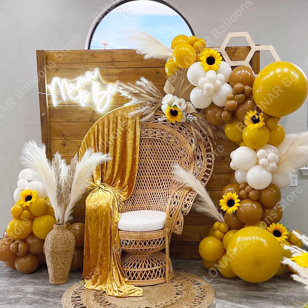 125pcs Mustard Yellow Balloons Garland Arch Kit Sunflower Theme Birthday Party Supplies Mama To Bee Baby Shower  Wedding Decor