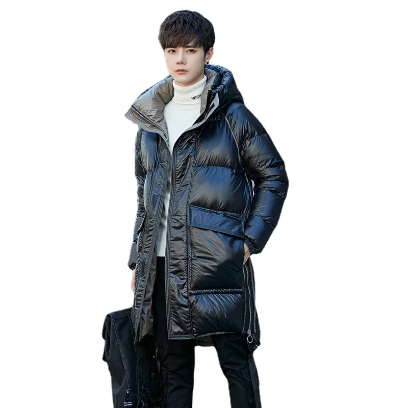 Winter New White Duck Down Jacket Men Long Type Thickening Trendy Handsome Warm Hooded  Down Coat Black Loose Fitting Overcoat