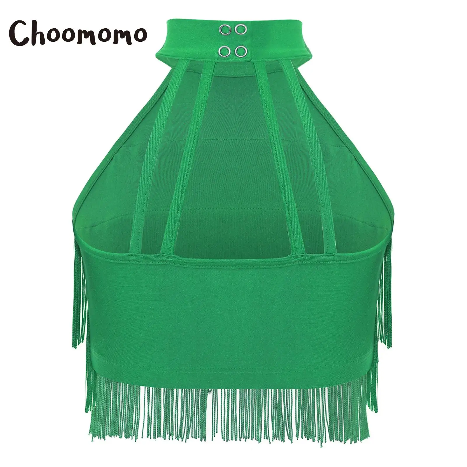 

Girls Latin Dance Crop Tops Salsa Rumba Samba Performance Competition Costume Sleeveless Strappy Back Tiered Tassels Crop Vest