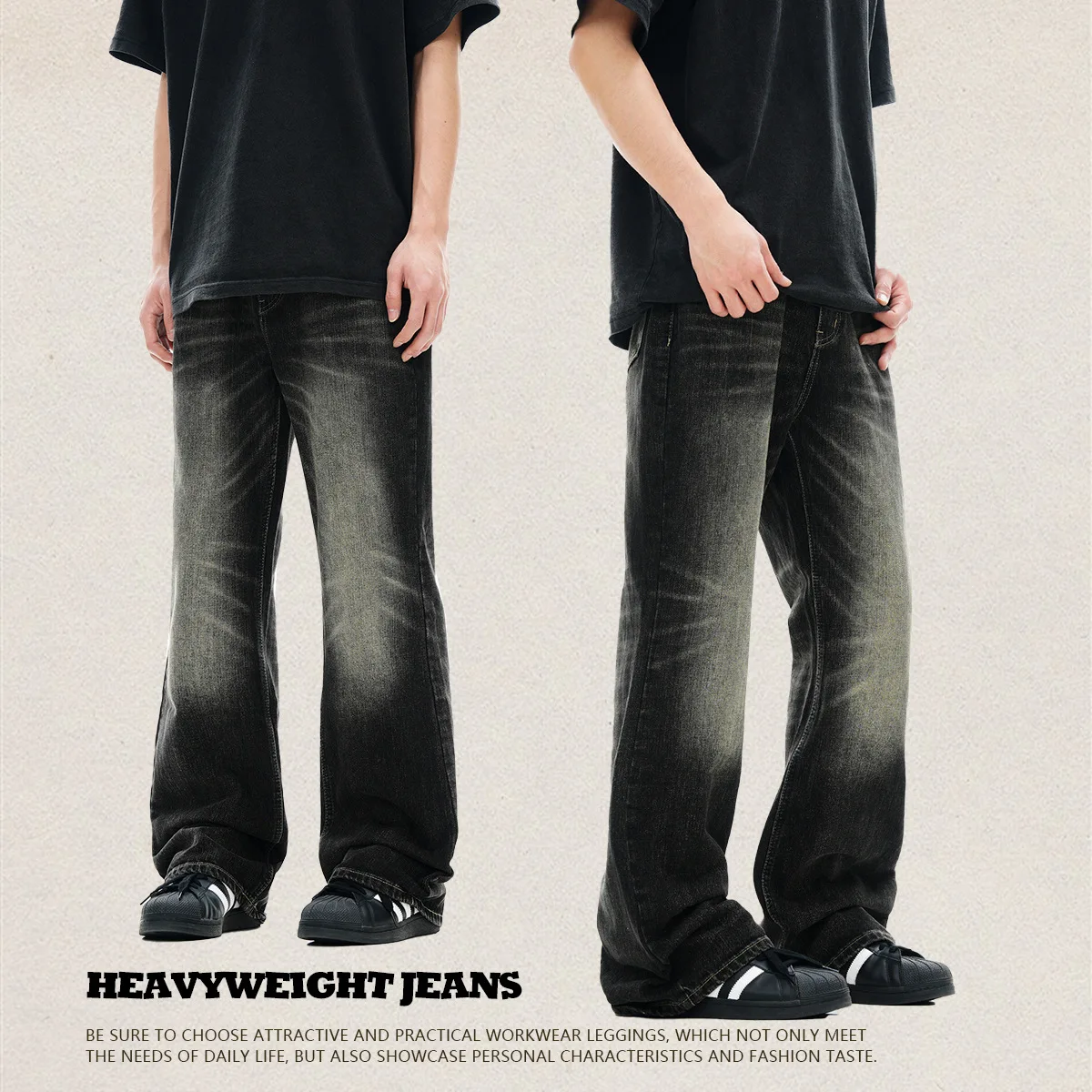 

Cleanfit Retro Distred Slim Fit Casual Bla Bell Bot Jeans for Men And Women Comfortable Straight Leg Cotton Trousers