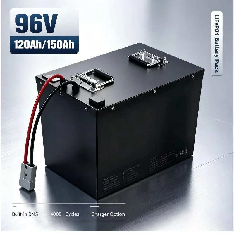 96V 120Ah LiFePO4 Battery Pack, 32S Built-in BMS, 10A Charger Included. Lithium iron phosphate battery for Motorcycle, Motorhome