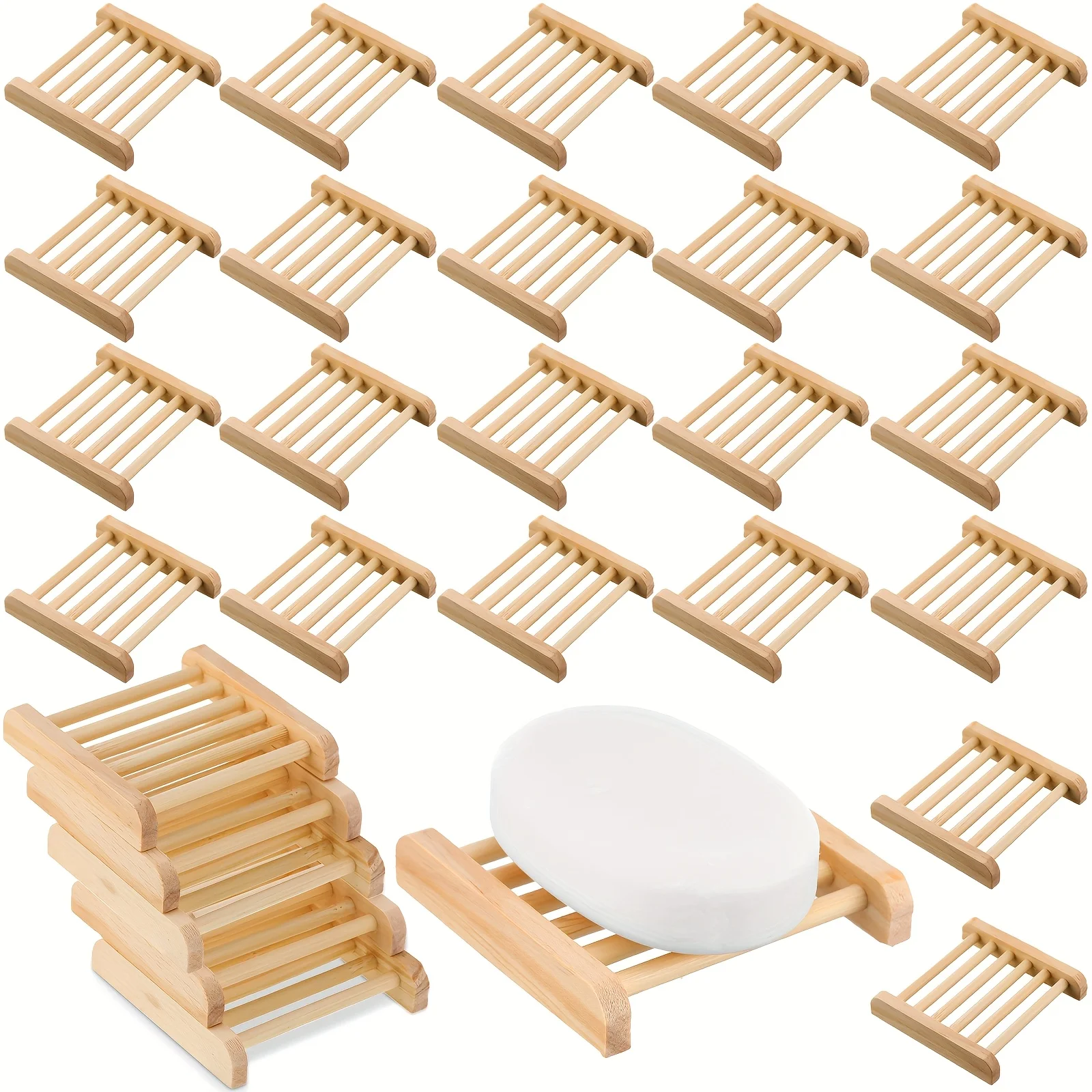 

30-100pcs Bamboo Wood Soap Dish Bulk Bathroom Wooden Soap Holder Savers Self Draining Dishes Handcraft Tray