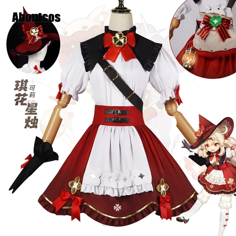 

Aboutcos Klee Cosplay Genshin Impact Costume New Skin Blossoming Starlight Kids Outfits Dress Hat Wig Backpack Witch Women Game