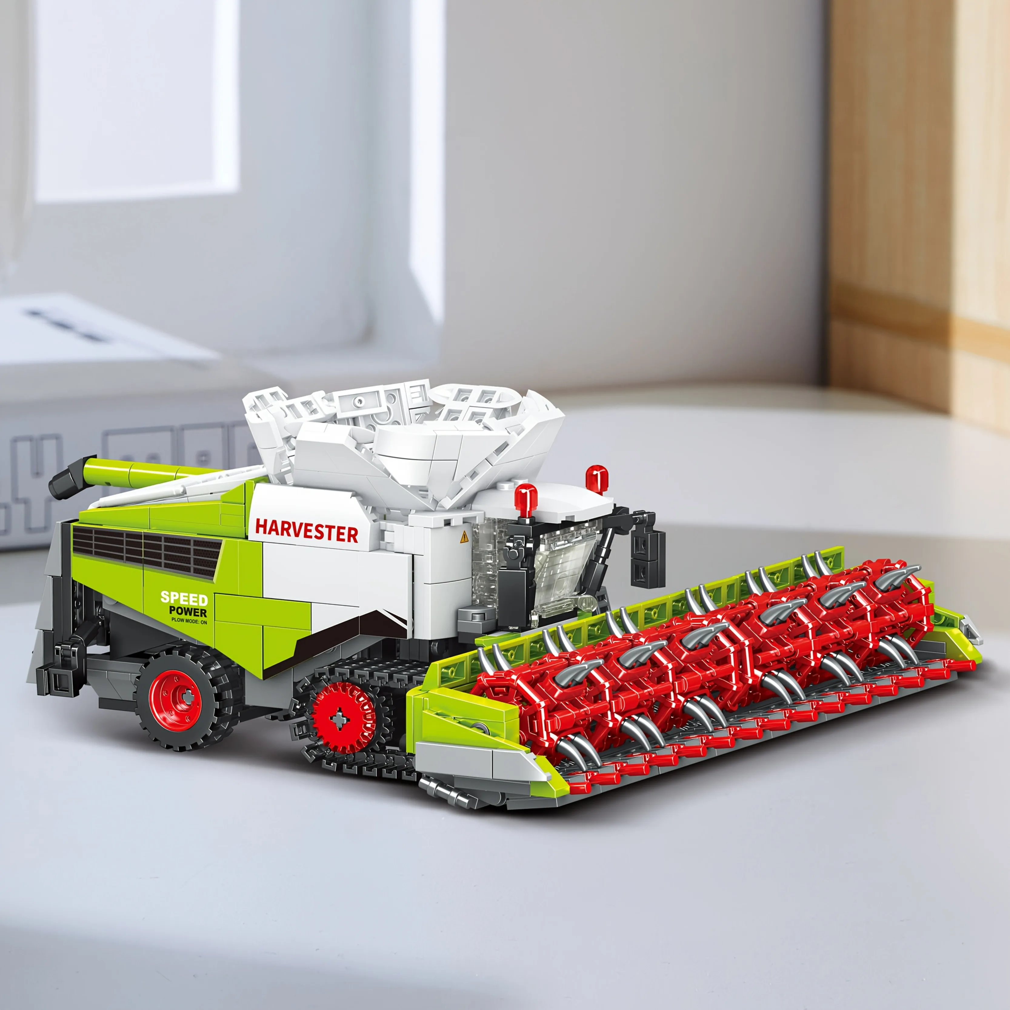 مجموعة مكعبات بناء حصاد القمح الكبيرة، مجموعة نماذج الجرار الزراعي، مع ملحقات الحصاد، لعبة عرض قابلة للجمع، ب