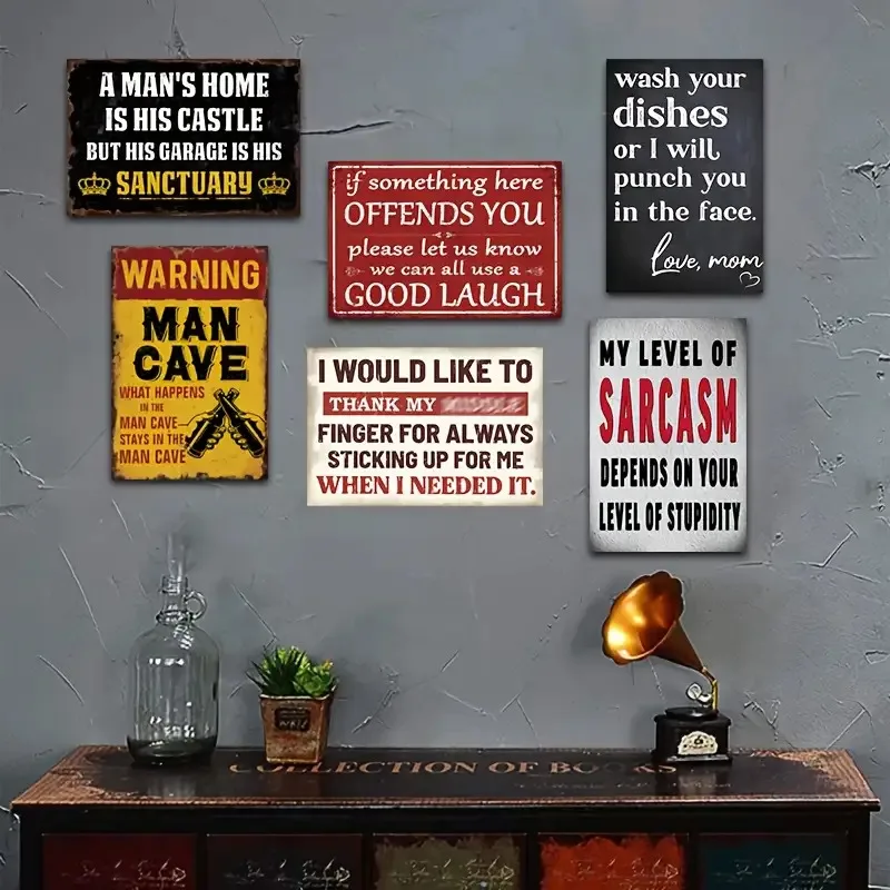 [JIT]6pcs Humorous Metal Wall Sign- Vintage-Inspired Iron Art for Home, Office, for Man Cave& Bar- 12.0x8.0inch, Family-Themed D