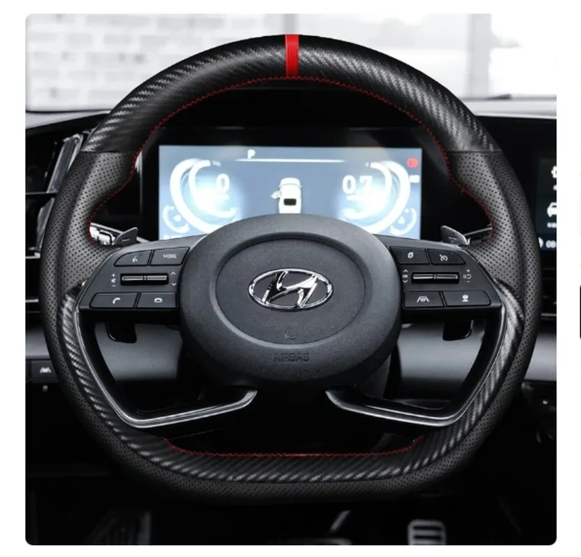 For Hyundai Santa Fe Ix5 Elantra 4 Solaris Verna Ix35 Tucson 2  DIY Hand-sewing Leather Suede Car Steering Wheel Cover