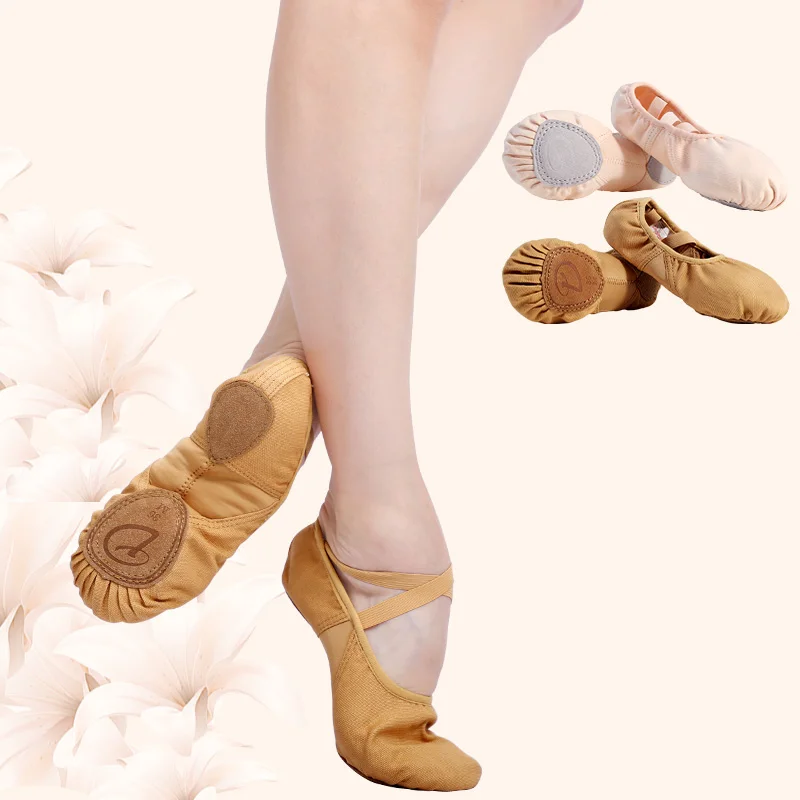 Adult Ballet Shoes Girls Canvas Dance Shoes Soft Soled Flat Shoes Non-slip Wearable Ballerina Shoes Split Soled Dancing Slippers