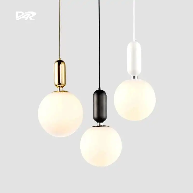 

Modern round glass pendant lights simple personality creative single head dining bar bedroom bedside small pendant lights