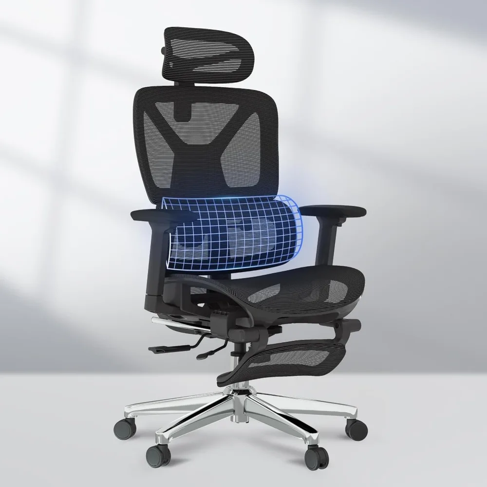 FLEXISPOT ErgoX Premium Ergonomic Office Chair with Footrest- Adjustable 3D Armrests, Dynamic Lumbar Support, Recline & Tilt Fun