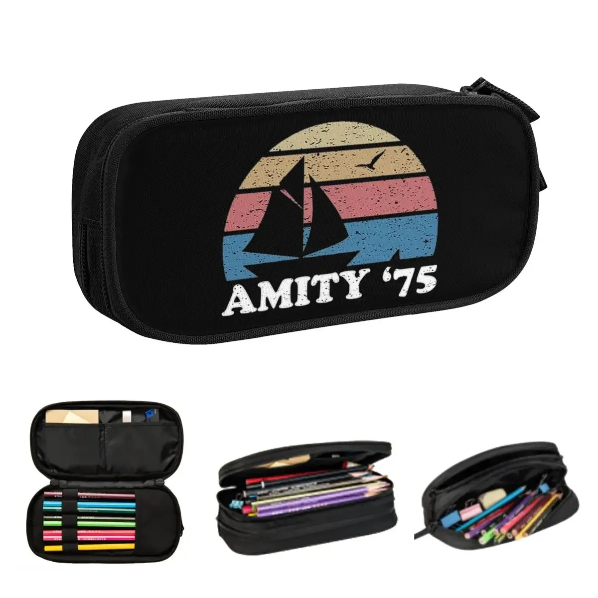 Amity '75 - The Summer Of Great White Shark Jaws Pencil Cases Large Capacity Pen Bags Pen Box Pencil Pouch For Boys Girls