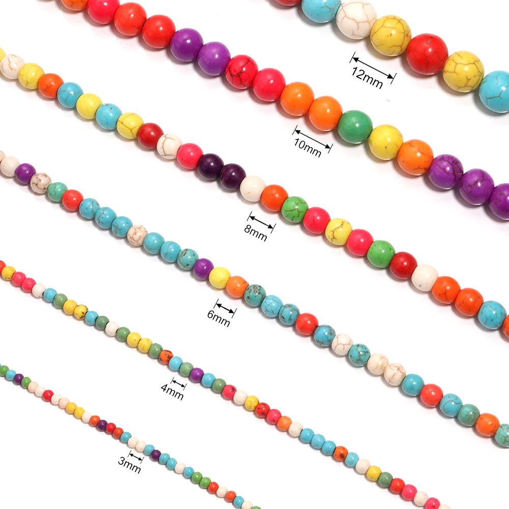 1 Strand 3/4/6/8/10/12MM Natural Colorful Turquoise Beads Round Loose Beads For Jewelry Making Diy Bracelet Necklace Accessories