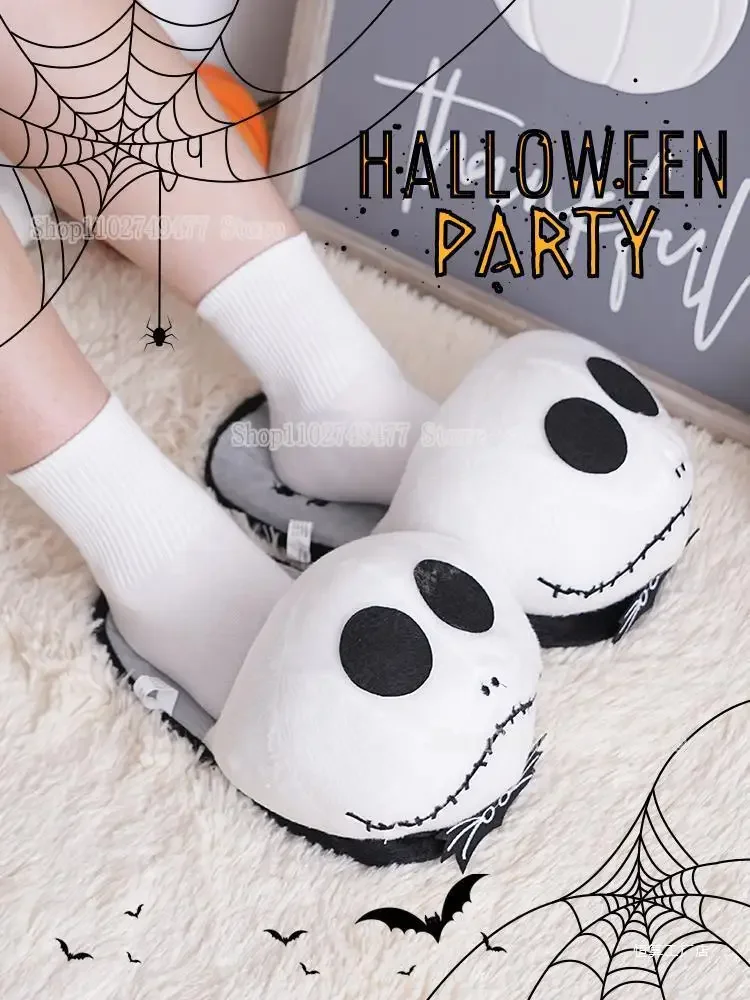 Disney The Nightmare Before Christmas Plush Cotton Shoes Cartoon Anime Jack Skellington Winter Warmth Baotou Slippers Home Goods