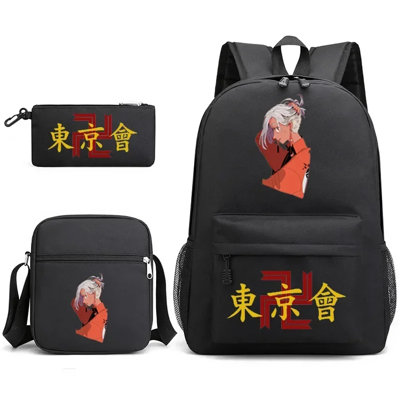 tokyo revengers printed anime backpack teen bag men's laptop bag canvas school bag boys and girls 3 pieces/set of casual backpac