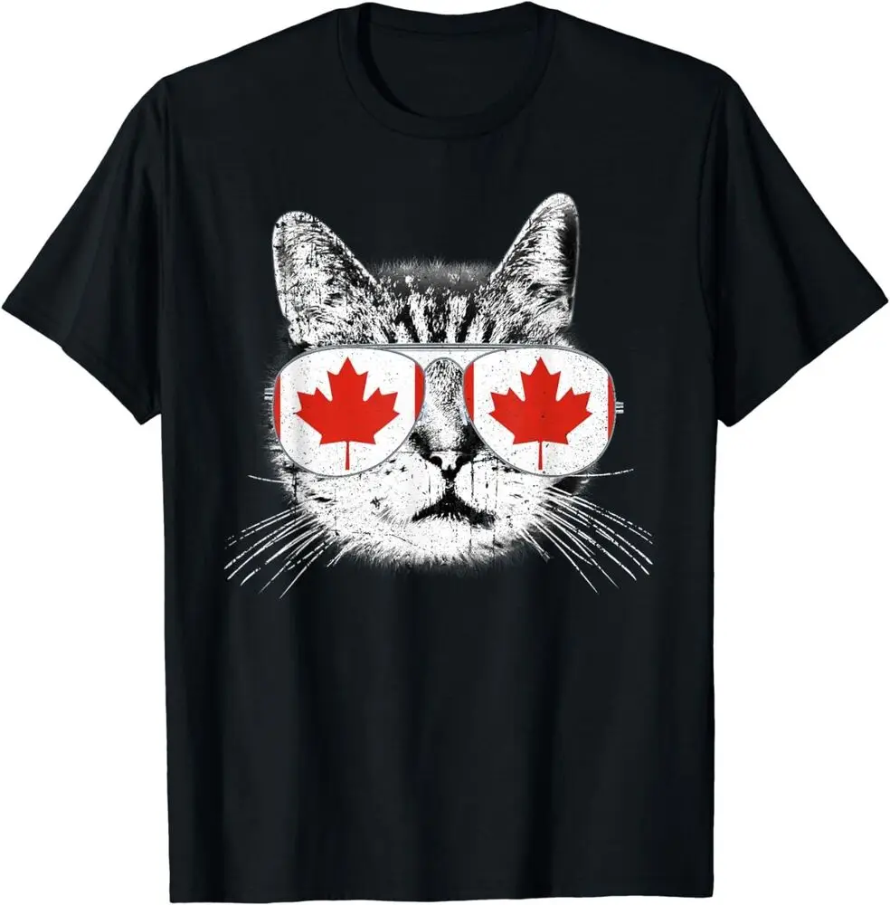 Canada Flag Canadian Cat Sunglasses T-Shirt For Men Clothing Women Tees Y2K Tops Unisex Summer Short Sleeve