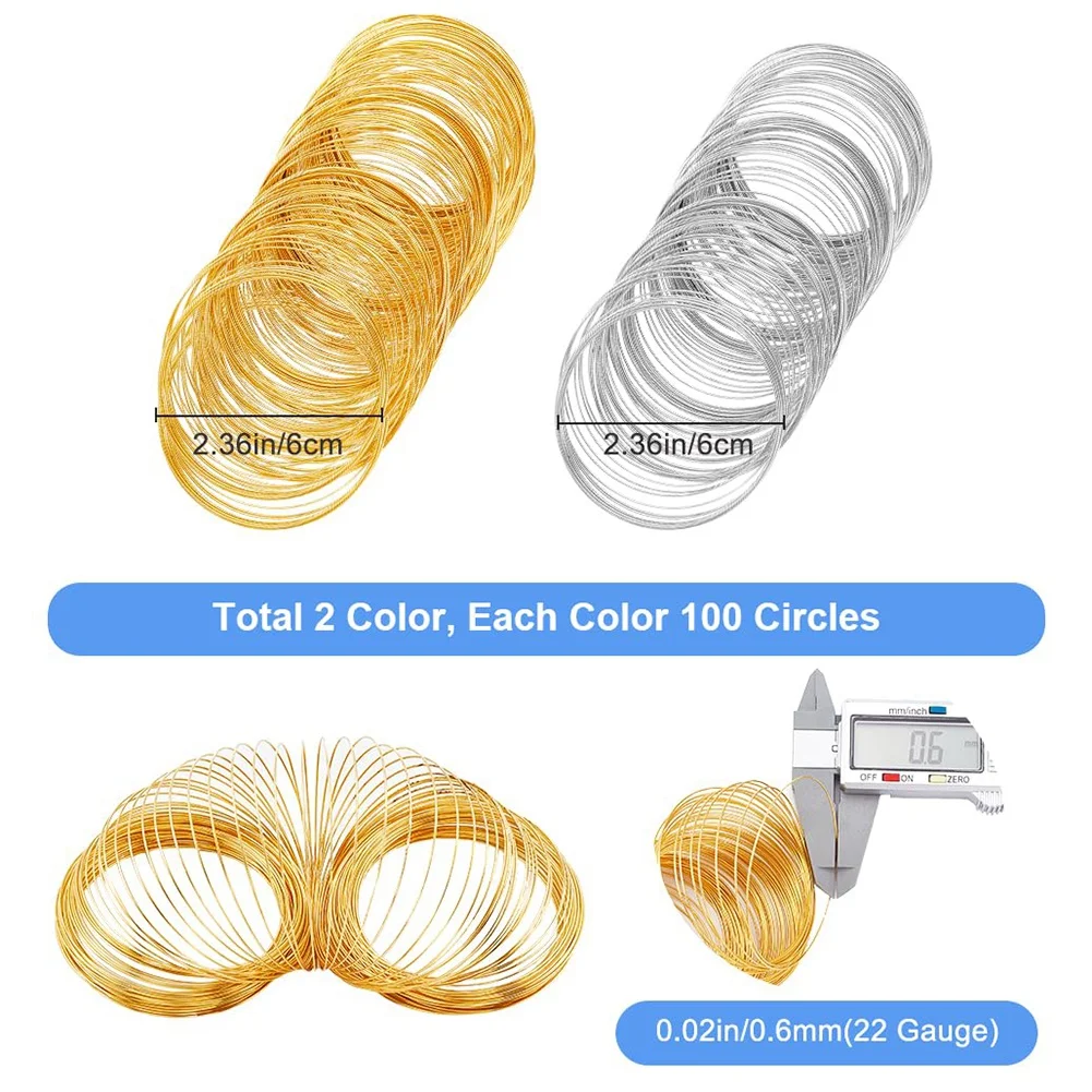 200 Loops Memory Wire Bracelet Bulk Jewelry Memory Wire Cuff Bangle Gold Silver Steel Beading Wires