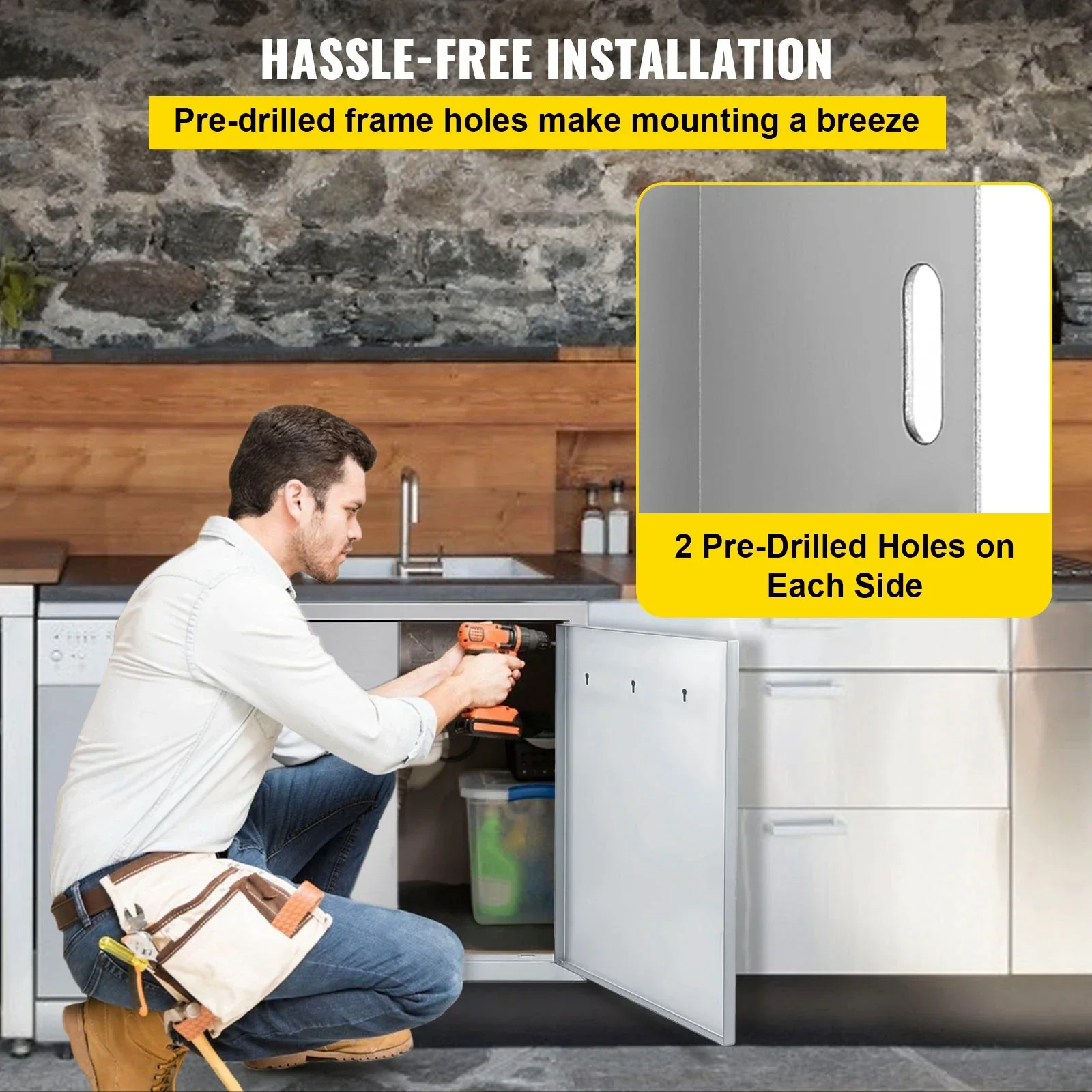 VEVOR BBQ Access Door 17x 24 Inch Single BBQ Door Stainless Steel Outdoor Kitchen Doors W/ Handle for BBQ Island Grill Station