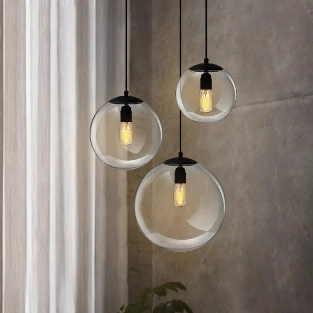 Lámpara colgante LED nórdica E27, lámpara colgante de cristal Vintage para cocina y Bar, luz colgante de globo transparente Simple para sala de estar y dormitorio