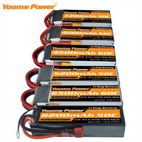 Youme 2S 3S 4S 6S lipo battery 11.1V 14.8V 22.2v 3300mah 4500mah 5200mah 6500mah RC Battery with XT60 plug for RC Car Drone Boat