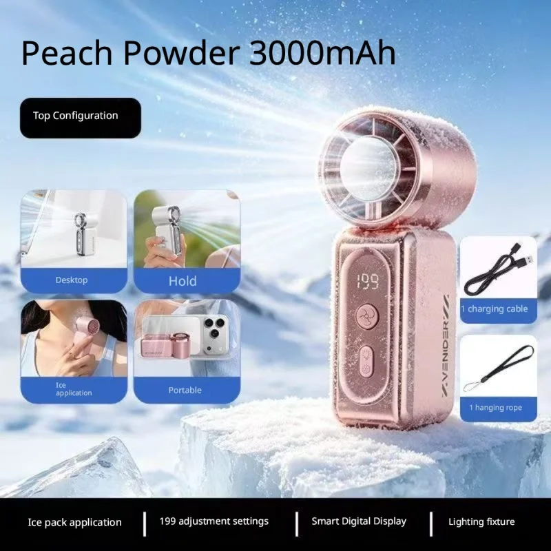 3000mAh Portable Handheld Ice Cooling Fan with Ice-Ceramic Refrigeration, 199 Infinite Speed Adjustable Mini Pocket Fan