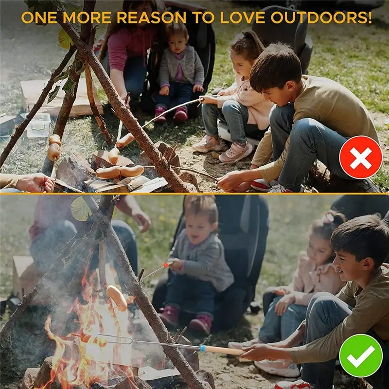 Marshmallow Roasting Sticks (8 Pack) 32 Inches Extendable Telescoping Smores Skewers for Fire Pit Meat &LICG
