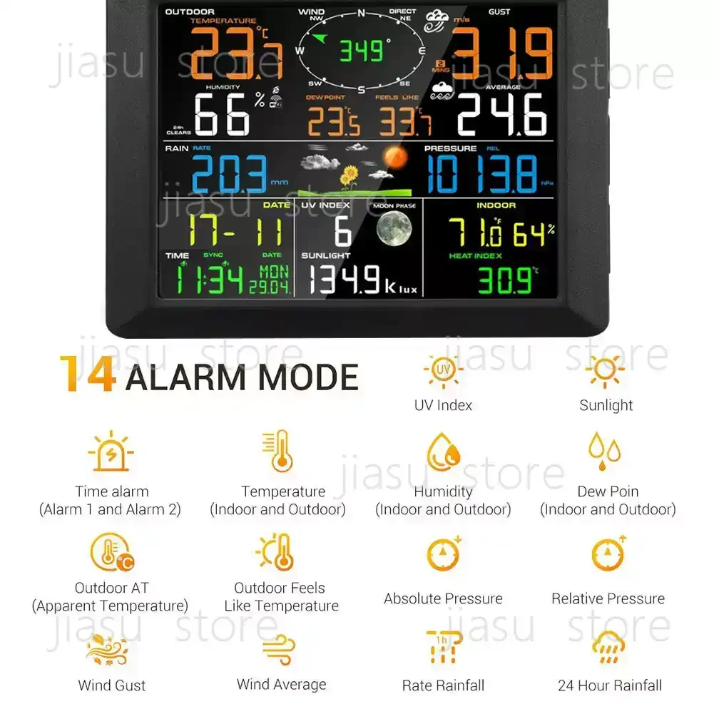 Multifunctional Wireless Weather Station Solar WiFi Large Screen Weather Forecast Wind Rainfall Temp Humidity
