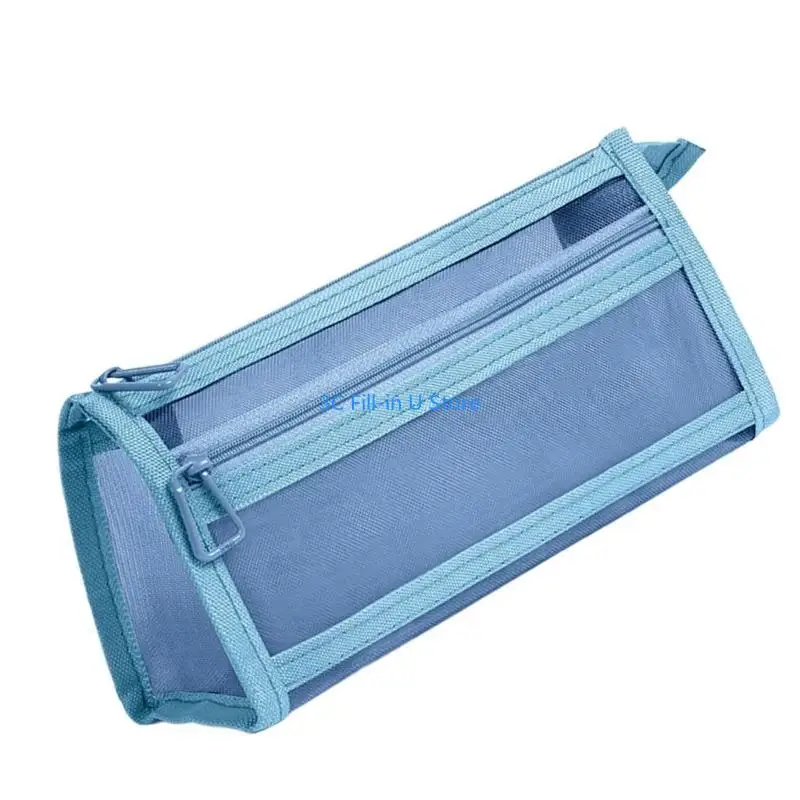 G8TA Double Camadas Mesh Lápis Bolsa caneta capa capacidade Caso capa Lápis Clear Lápis Os para