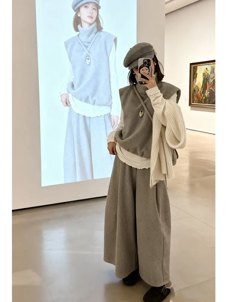 

Faionable Pure Color Vest T-irt Wide Leg Pants Bag Four-Piece Set Spring Clothing Match Casual Sle Women's Ensemble