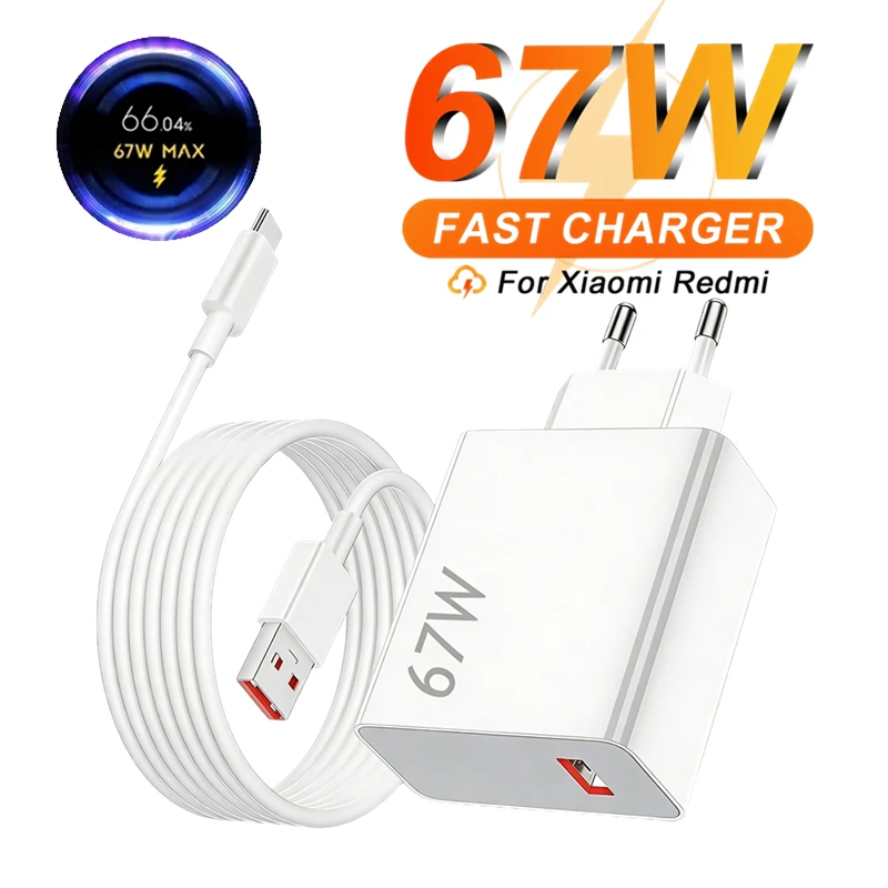 Carregador USB Ultra Rápido de 67W para Xiaomi 11 12 13 14 15 Redmi Note 11 12T 13 14 POCO F7 X4 X5 X6 X7 Pro Cabo de Carregamento Turbo Tipo-C