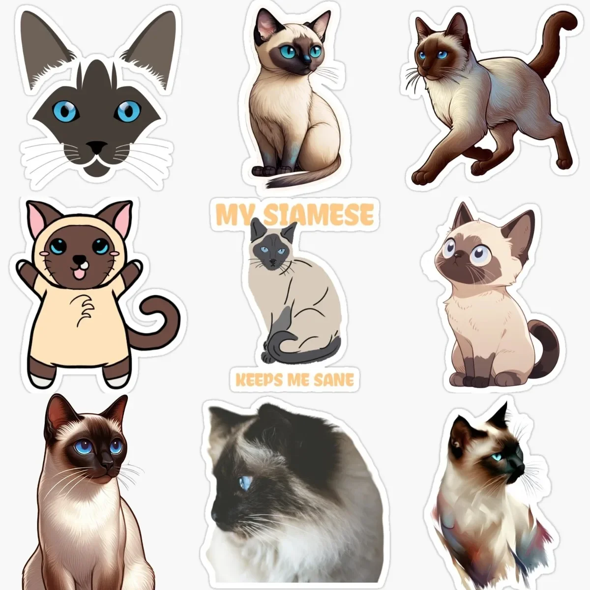 

Creative Siamese Cat Cute Pets PVC Waterproof Sticker Fridge Helmet Wall Car Van Bicycle Window Motorcycle Decal Accessories
