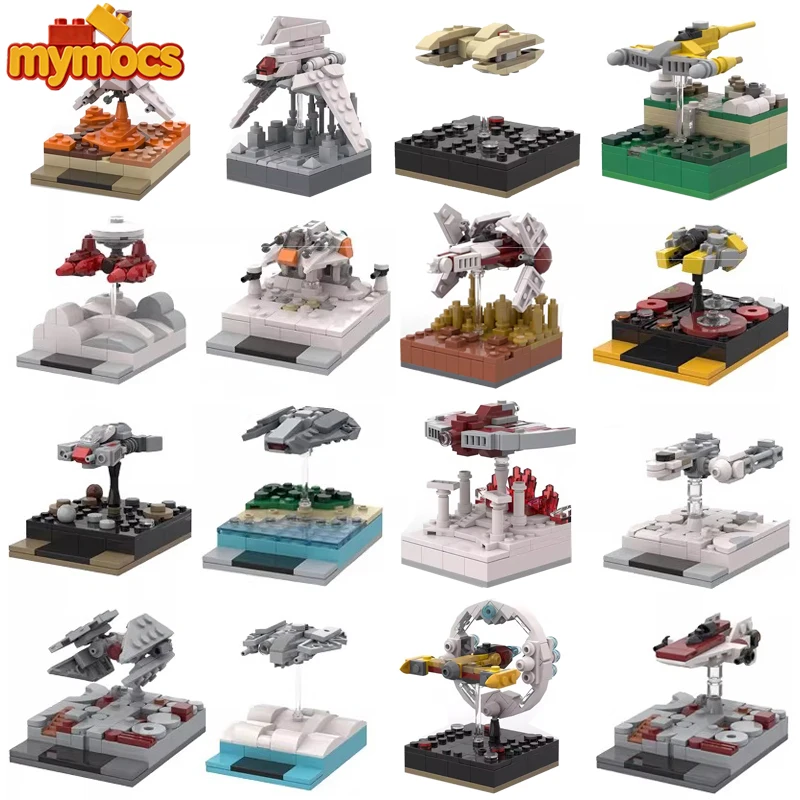 Mymocs Ideas MOC Star Movie Mini Naves Espaciales Diorama Transbordadores Snowspeeders Wing Starfighters Sets Bloques de Construcción Juguetes para Niños Regalo