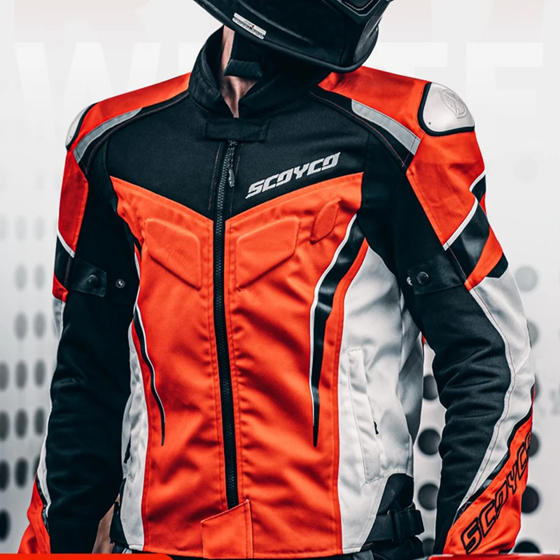 SCOYCO New Motorcycle Jacket Man Riding Jacket Summer Moto Jacket +Pants Set Motocross Chaqueta Suit Protective Gear