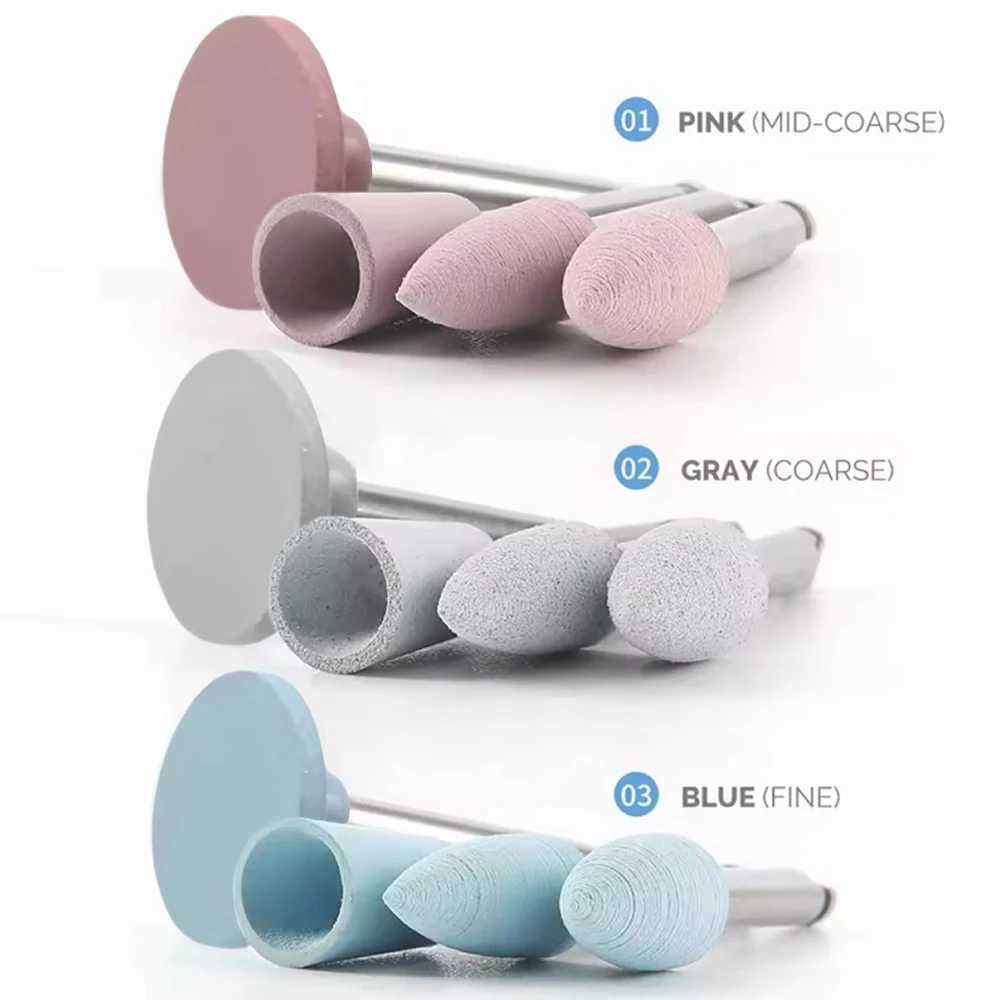 หัวขัดยางซิลิโคน 12 ชิ้น สำหรับเครื่องขัด 2.35 มม. สำหรับเครื่องขัดแบบมือหมุนความเร็วต่ำ