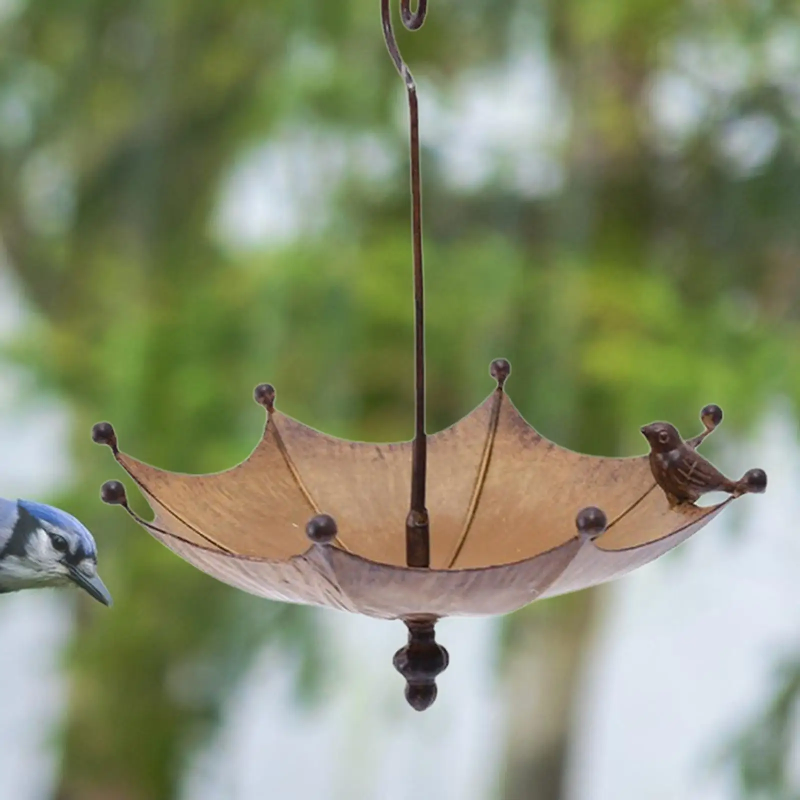 

Umbrella Bird Feeder Hanging Bird Bath Brown Metal for Patio