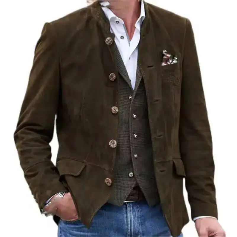 2025 جديد سترة من جلد الغزال للرجال Vintage رداء غير رسمية معطف ربيع الخريف كم طويل الوقوف طوق الرجعية ملابس خارجية الشارع الشهير #4